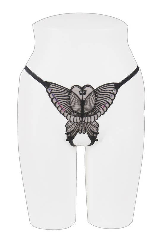 Butterfly Crotchless Thong-YM-66033-THG: Black